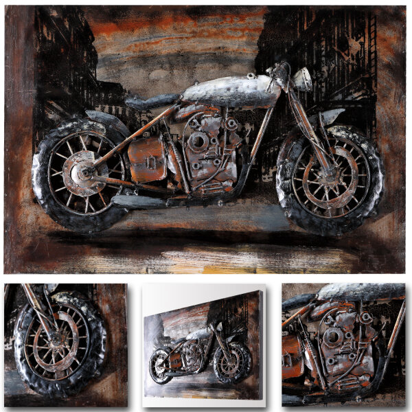 Handm, 3D-Bild Metallbild Wandbild Relief € Unikat 60 cm x 129,90 Motorcycle 40