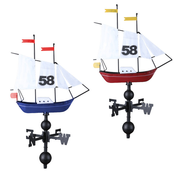 Windfahne Segelschiff Rot u.Blau Metall Wetterfahne Windanzeiger Windspiel Deko