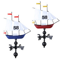 Windfahne Segelschiff Rot u.Blau Metall Wetterfahne Windanzeiger Windspiel Deko