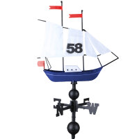 Windfahne Segelschiff Rot u.Blau Metall Wetterfahne Windanzeiger Windspiel Deko