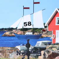 Windfahne Segelschiff Rot u.Blau Metall Wetterfahne Windanzeiger Windspiel Deko