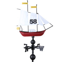 Windfahne Segelschiff Rot u.Blau Metall Wetterfahne Windanzeiger Windspiel Deko