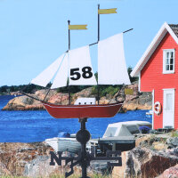 Windfahne Segelschiff Rot u.Blau Metall Wetterfahne Windanzeiger Windspiel Deko