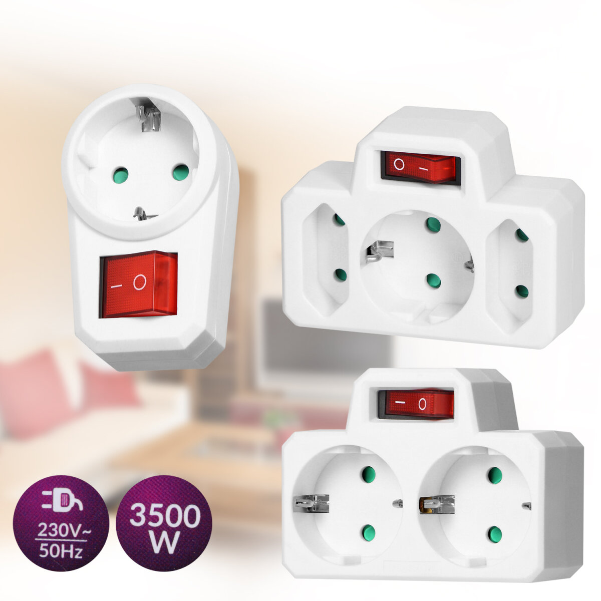 Revolt Doppelstecker: 2er-Set Dreifach-Steckdosen Mit Integrierten