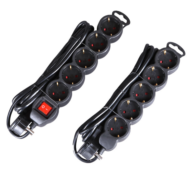 5-Fach Steckdosenleiste schwarz  mit oder ohne Schalter Kabel 3m