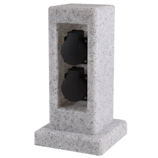 Steckdosensäule 2-fach in Steinoptik Mehrfachsteckdose Aussen