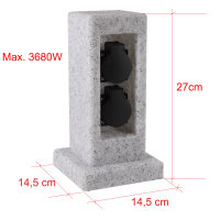 Steckdosensäule 2-fach in Steinoptik Mehrfachsteckdose Aussen
