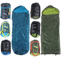 Mumienschlafsack und Deckenschlafsack in verschiedenen Farben