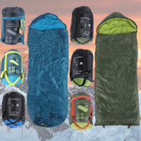 Mumienschlafsack und Deckenschlafsack in verschiedenen Farben