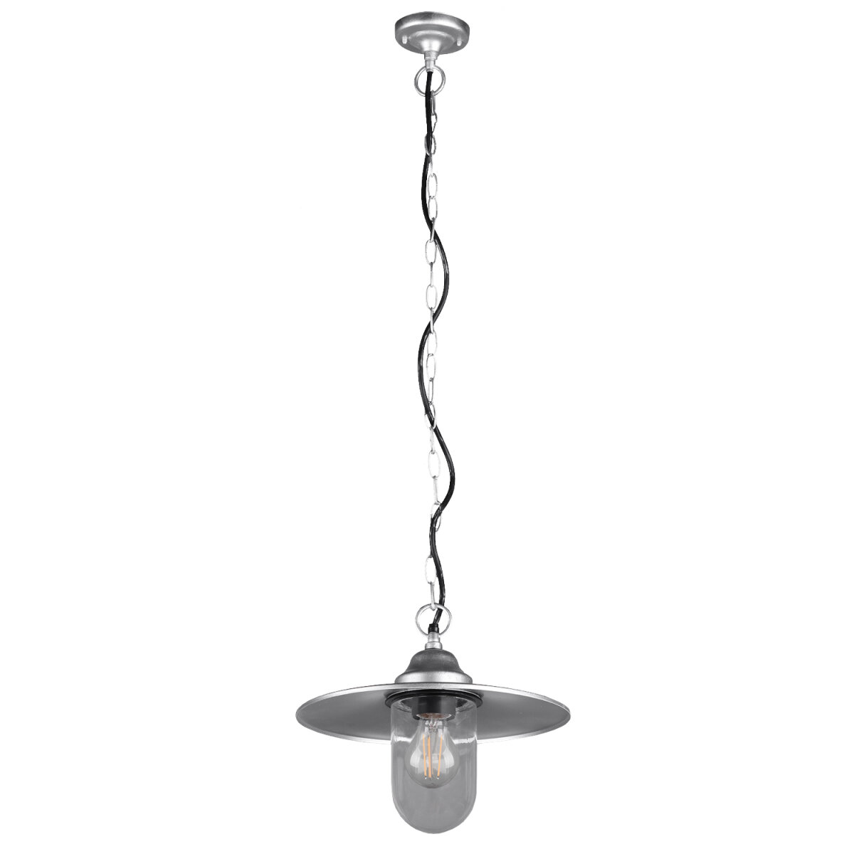 Vintage Pendelleuchte Schwarz – Industrie-Design Mit Kugel-Glasschirm, Höhenverstellbar, IP44, Für Innen & Außen