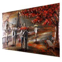 Wandbild Metallbild 3D-Optik Rainy Paris Herbst 3D 120x80cm handmade