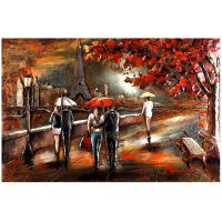 Wandbild Metallbild 3D-Optik Rainy Paris Herbst 3D 120x80cm handmade