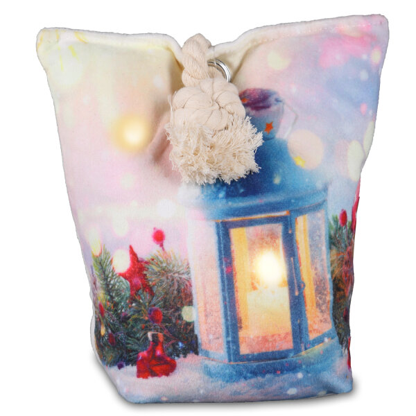 Türstopper Türsack Türpuffer Stoff LED Timer Winterlandschaft Zugluftstopper Laterne