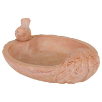 Vogeltränke Vogelbad Tränke mit Spatzenfigur terracotta Keramik Wasserstelle