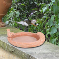Vogeltränke Vogelbad Tränke mit Spatzenfigur terracotta Keramik Wasserstelle