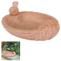 Vogeltränke Vogelbad Tränke mit Spatzenfigur terracotta Keramik Wasserstelle