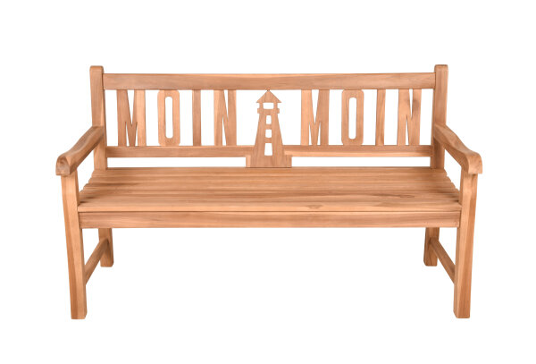 Gartenbank Moin Moin 150 cm – 3-Sitzer Teakholz geölt mit Leuchtturm-Motiv