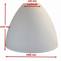 Ersatzglas opal matt weiß Ø200 mm H157 mm 42 mm Öffnung E27 Lampenglas Leuchtenglas