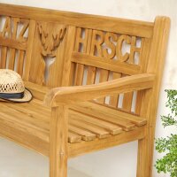 Gartenbank Platzhirsch mit Hirschkopf – 3-Sitzer aus Teakholz, geölt, 150 cm