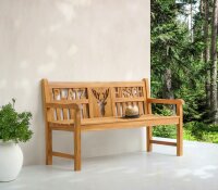 Gartenbank Platzhirsch mit Hirschkopf – 3-Sitzer aus Teakholz, geölt, 150 cm