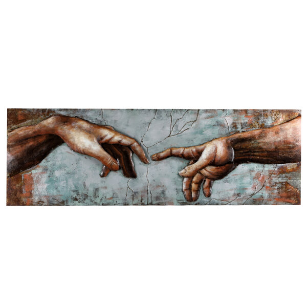 Wandbild 3D Metall Michelangelo Hände Relief Handarbeit Metallbild Unikat 154cm