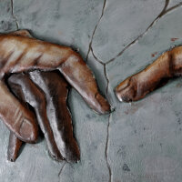 Wandbild 3D Metall Michelangelo Hände Relief Handarbeit Metallbild Unikat 154cm