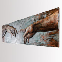 Wandbild 3D Metall Michelangelo Hände Relief Handarbeit Metallbild Unikat 154cm