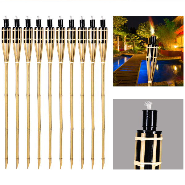 Gartenfackel Bambusfackel Ölfackel 90cm Naturfarben 10er Set Fackel