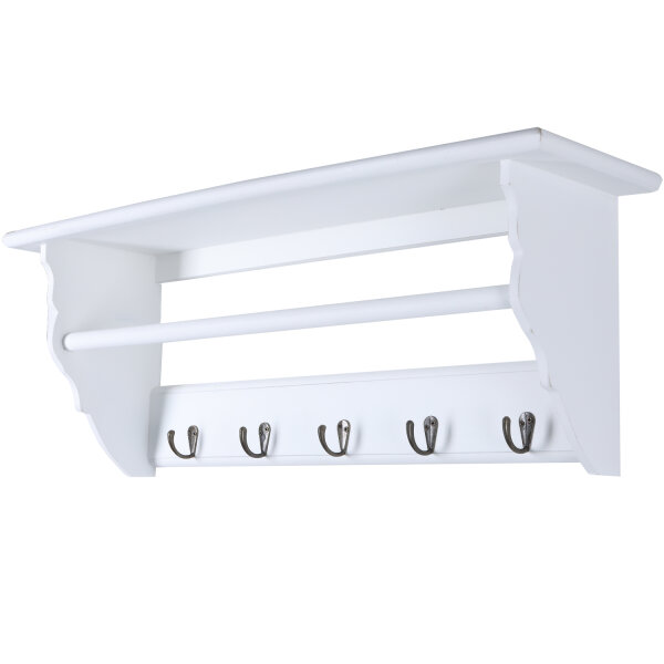 Wandgarderobe Iris mit Ablage 5 Haken und Stange weiß